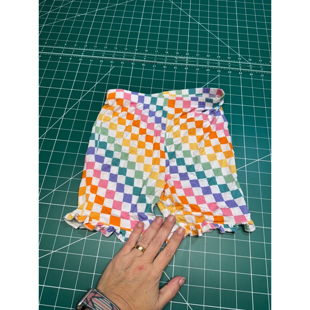 Posh Peanut Girls Rainbow Checkered Ruffle Shorts Multi Color Size 7Y-8Y